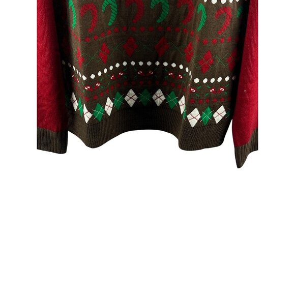 Blueberry Festive Ugly Christmas Sweater Brown Red Fair Isle Holidays Pullover - Picture 8 of 10